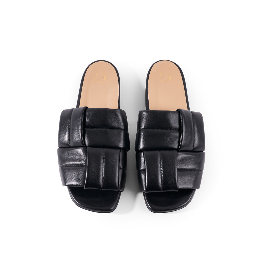 Maty Flat Sandal - Black Leather