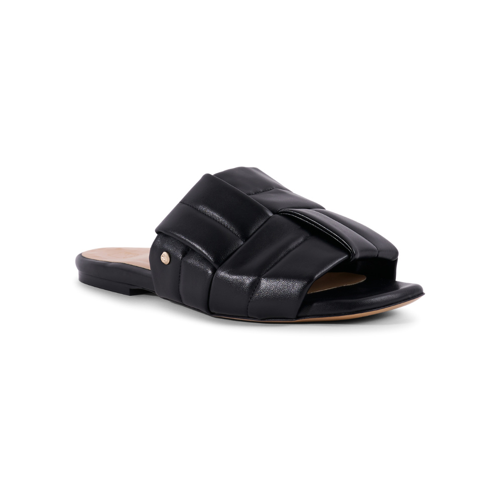 Maty Flat Sandal - Black Leather